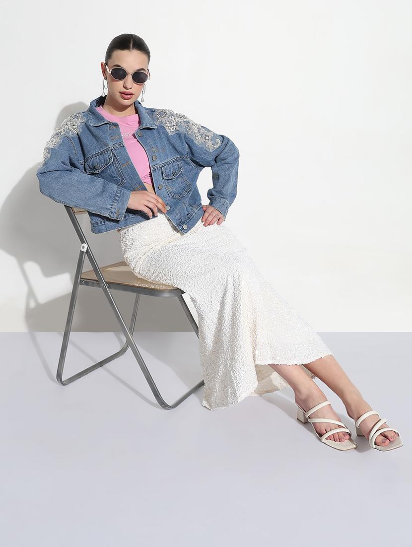 women embellished long sleeve crop denim jacket - 21979840 - Standard Image - 5