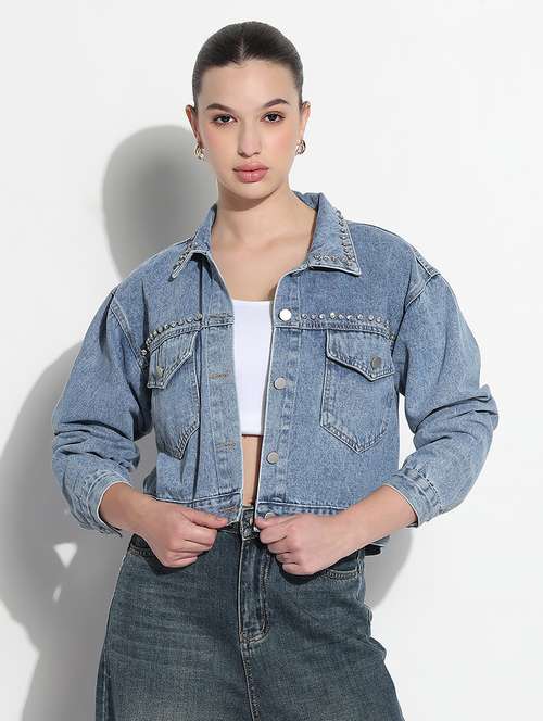 women embellished long sleeve crop denim jacket - 21979843 -  Standard Image - 0