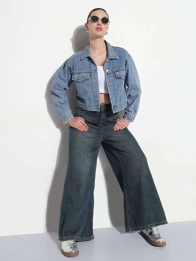 women embellished long sleeve crop denim jacket - 21979843 - Standard Image - 3