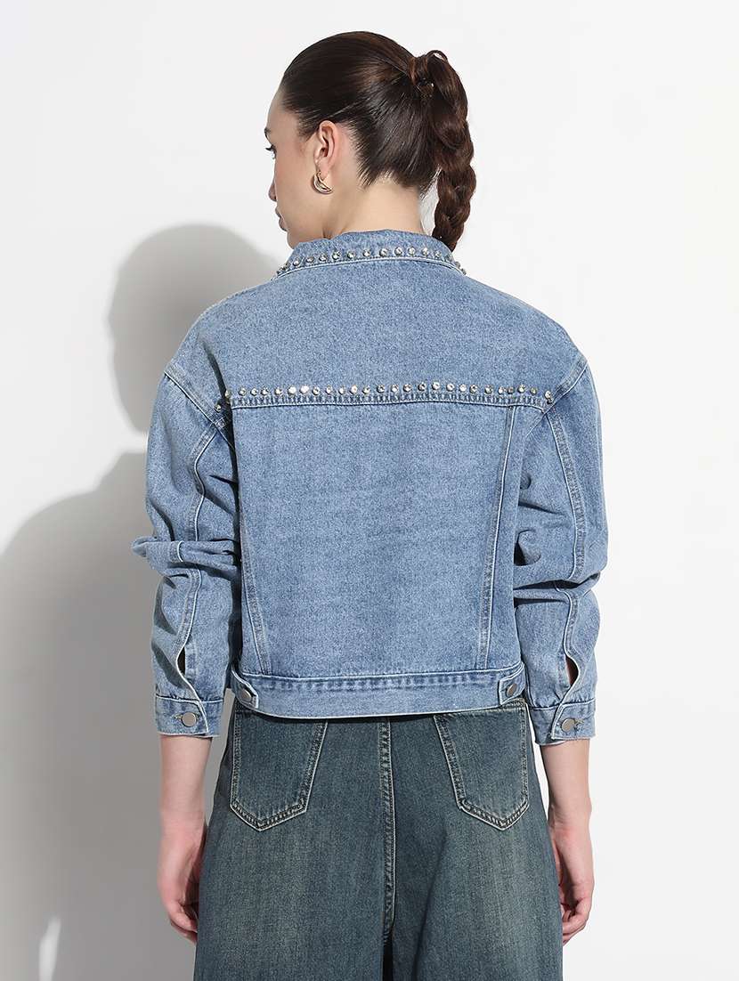 women embellished long sleeve crop denim jacket - 21979843 - Standard Image - 5