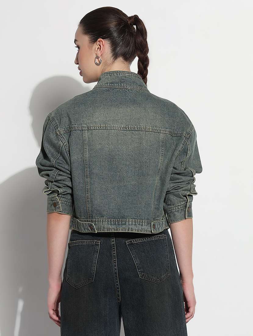 women embellished long sleeve crop denim jacket - 21979844 -  Standard Image - 3