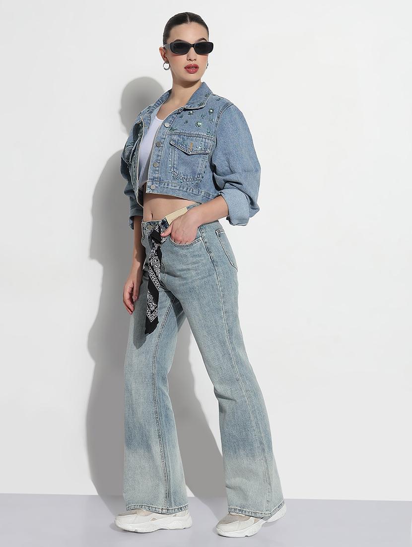 women embellished long sleeve crop denim jacket - 21979845 - Standard Image - 3