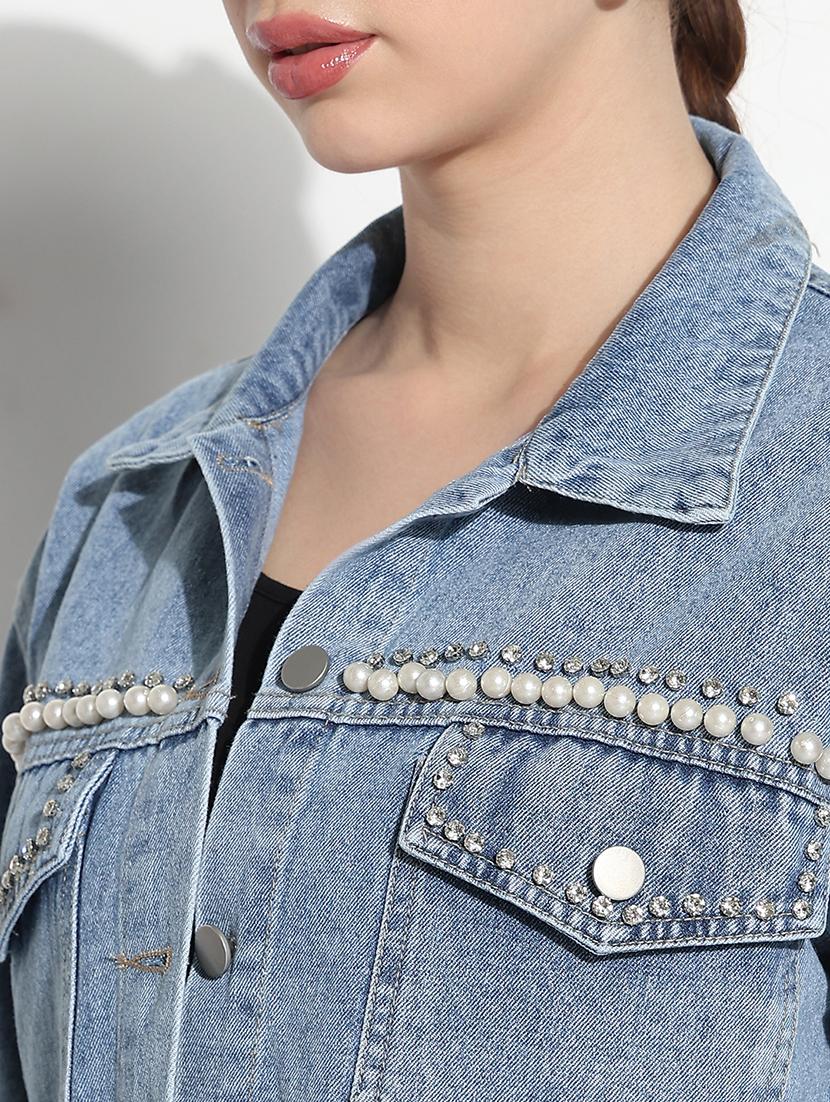 women embellished long sleeve crop denim jacket - 21979846 - Standard Image - 5