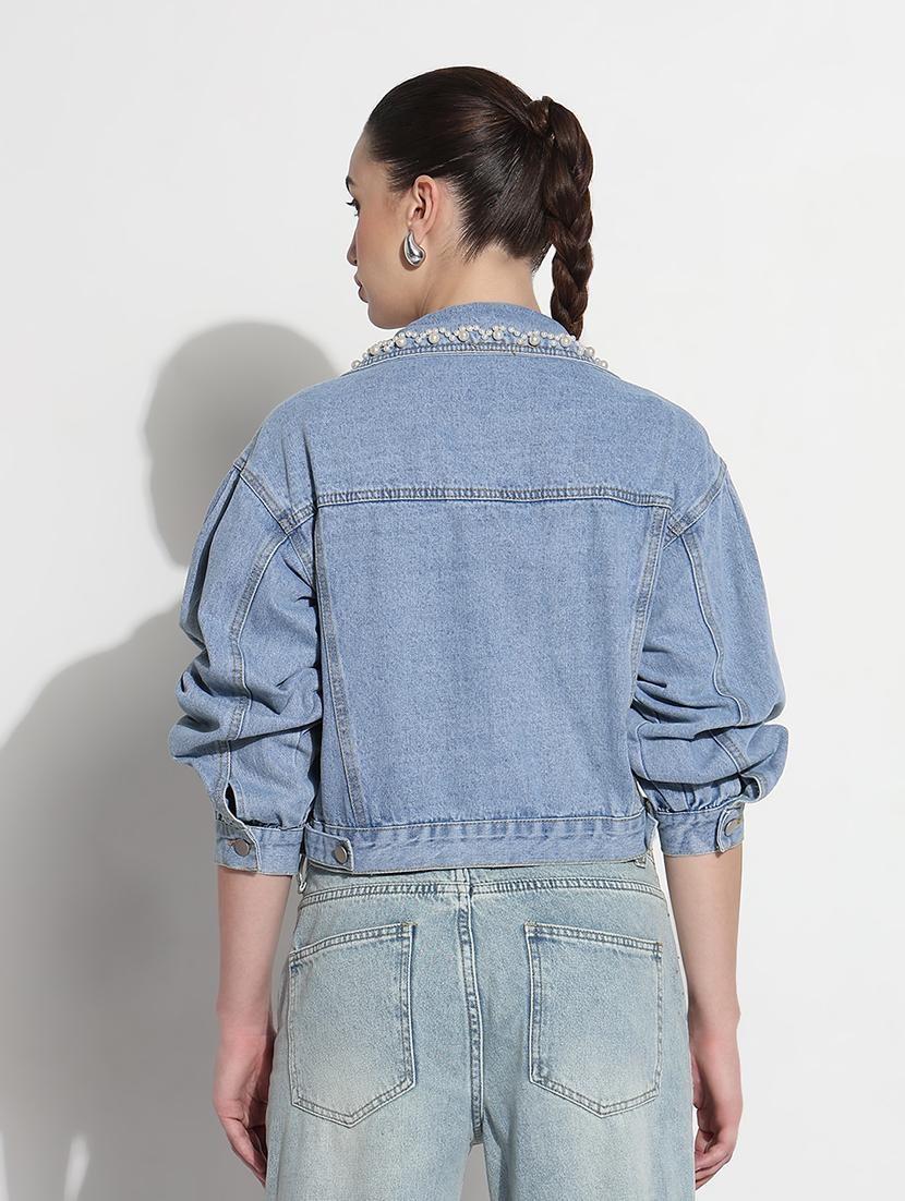 women embellished long sleeve crop denim jacket - 21979848 - Standard Image - 5