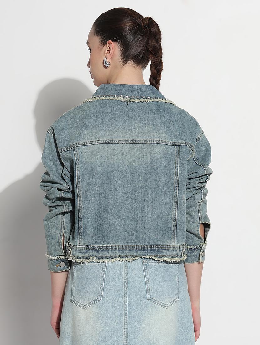 women embellished long sleeve crop denim jacket - 21979849 - Standard Image - 5