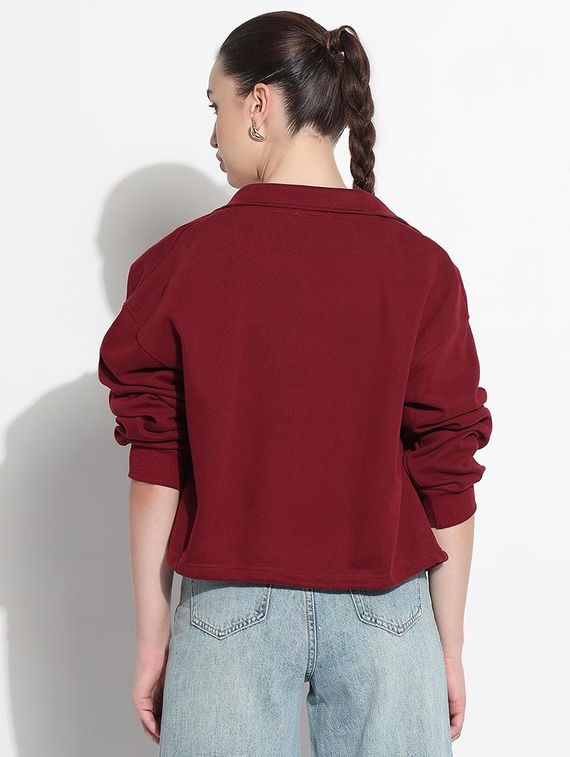 women maroon tapered long sleeve crop jacket - 21979850 - Standard Image - 5