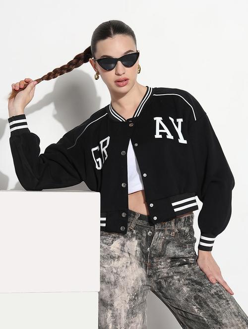 women long sleeve crop varsity jacket - 21979851 - Standard Image - 0
