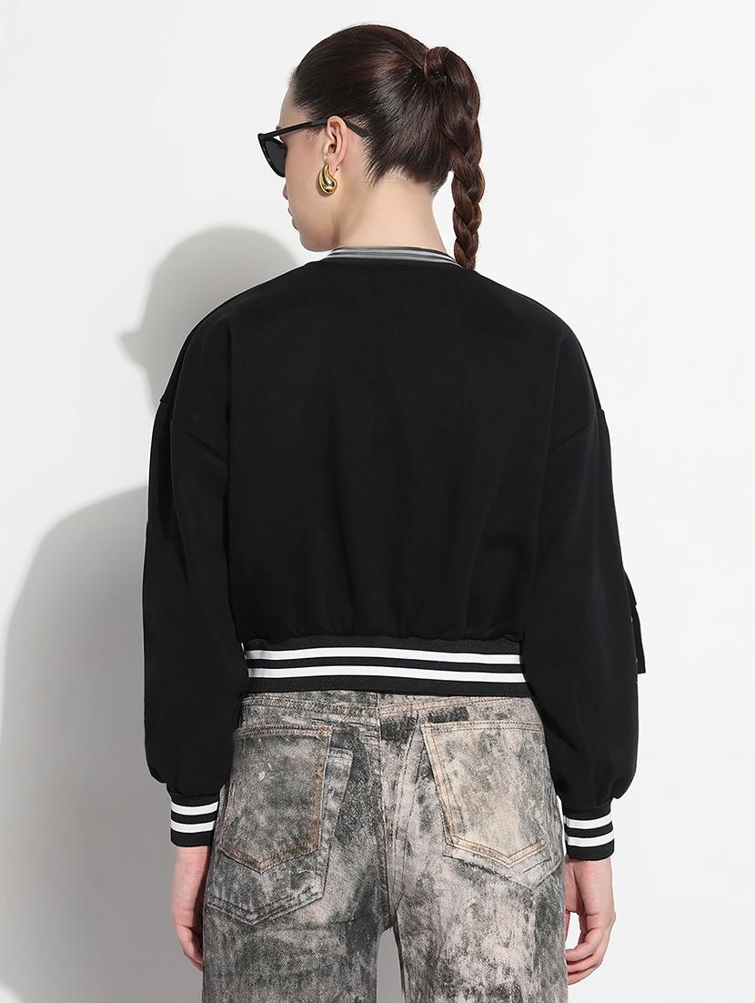 women long sleeve crop varsity jacket - 21979851 - Standard Image - 3