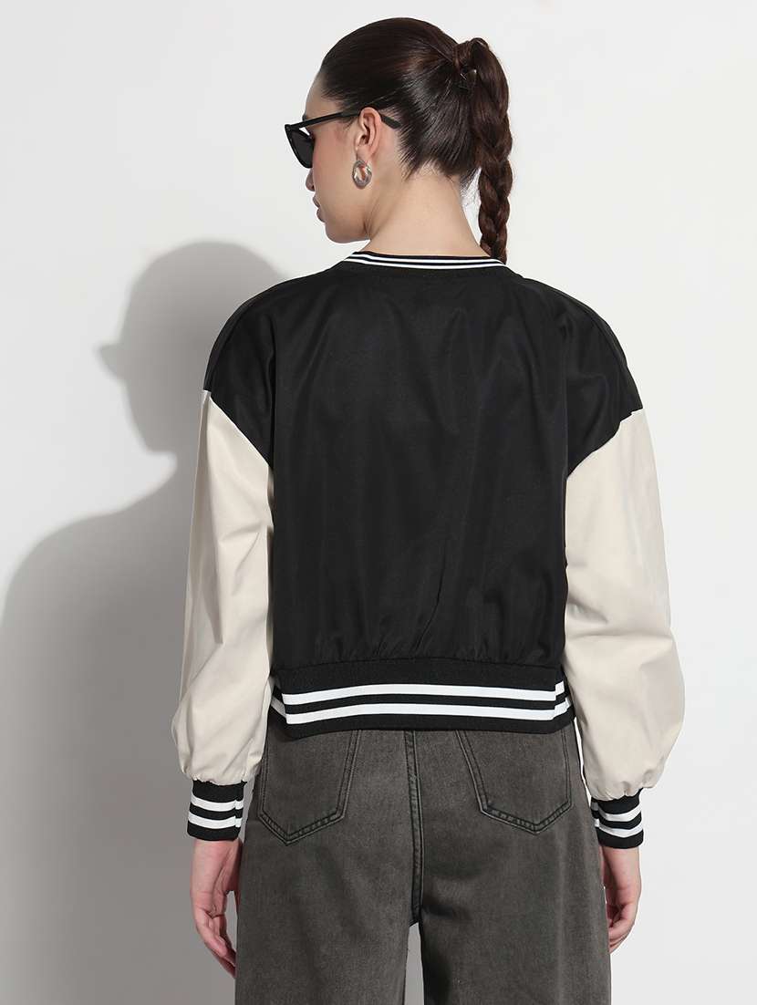 women color blocked long sleeve crop varsity jacket - 21979853 -  Standard Image - 3