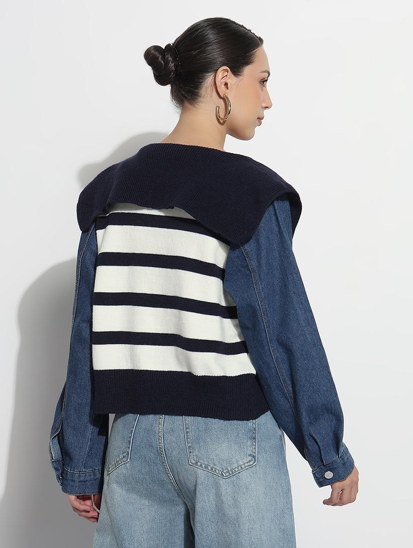 women striped long sleeve crop jacket - 21979857 - Standard Image - 3