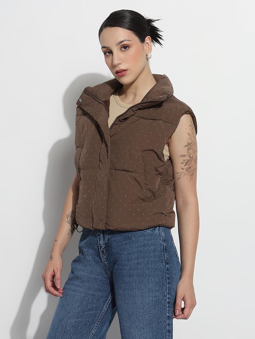 women embellished sleeveless crop puffer jacket - 21979858 - Standard Image - 5