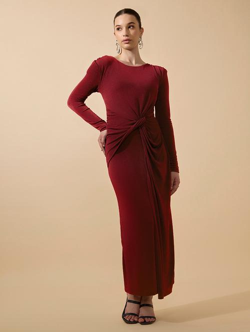 women solid draped knot sheath maxi dress - 21979859 - Standard Image - 0
