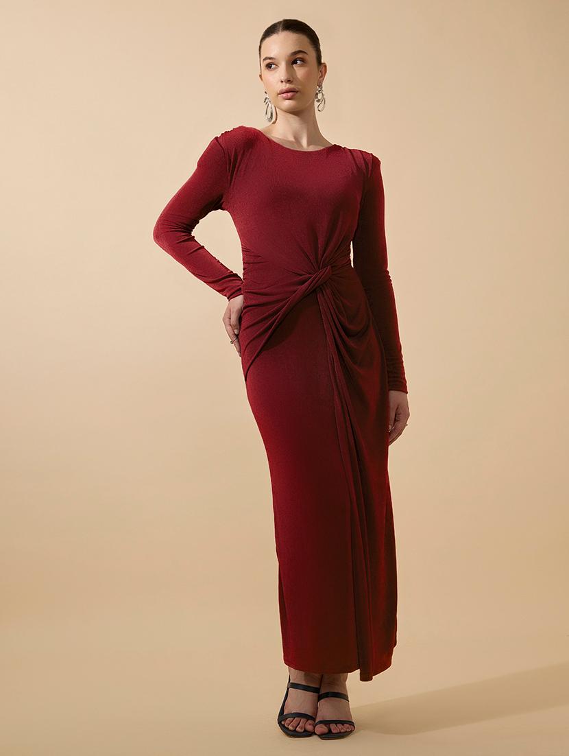 women solid draped knot sheath maxi dress - 21979859 - Zoom Image - 0