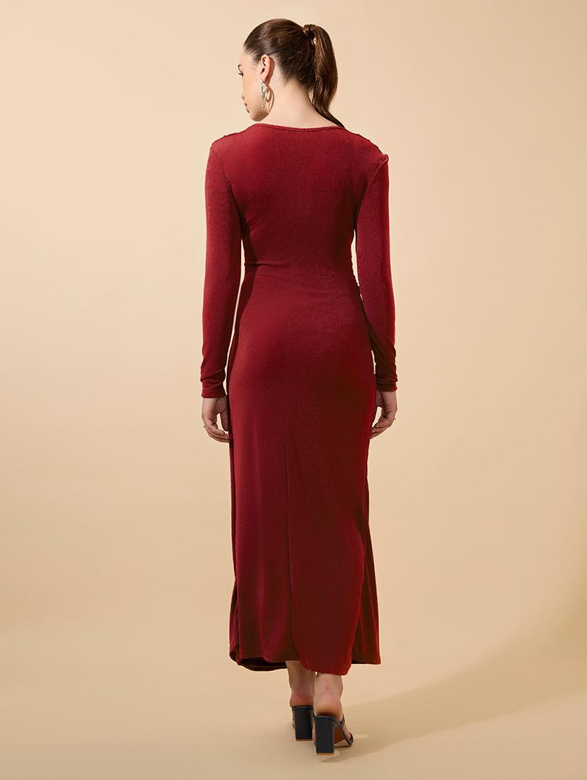 women solid draped knot sheath maxi dress - 21979859 - Standard Image - 3