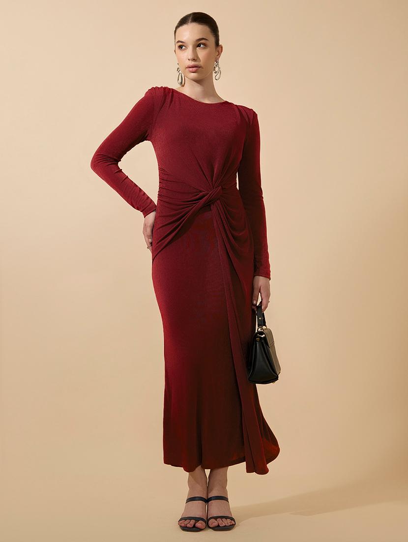 women solid draped knot sheath maxi dress - 21979859 - Standard Image - 5