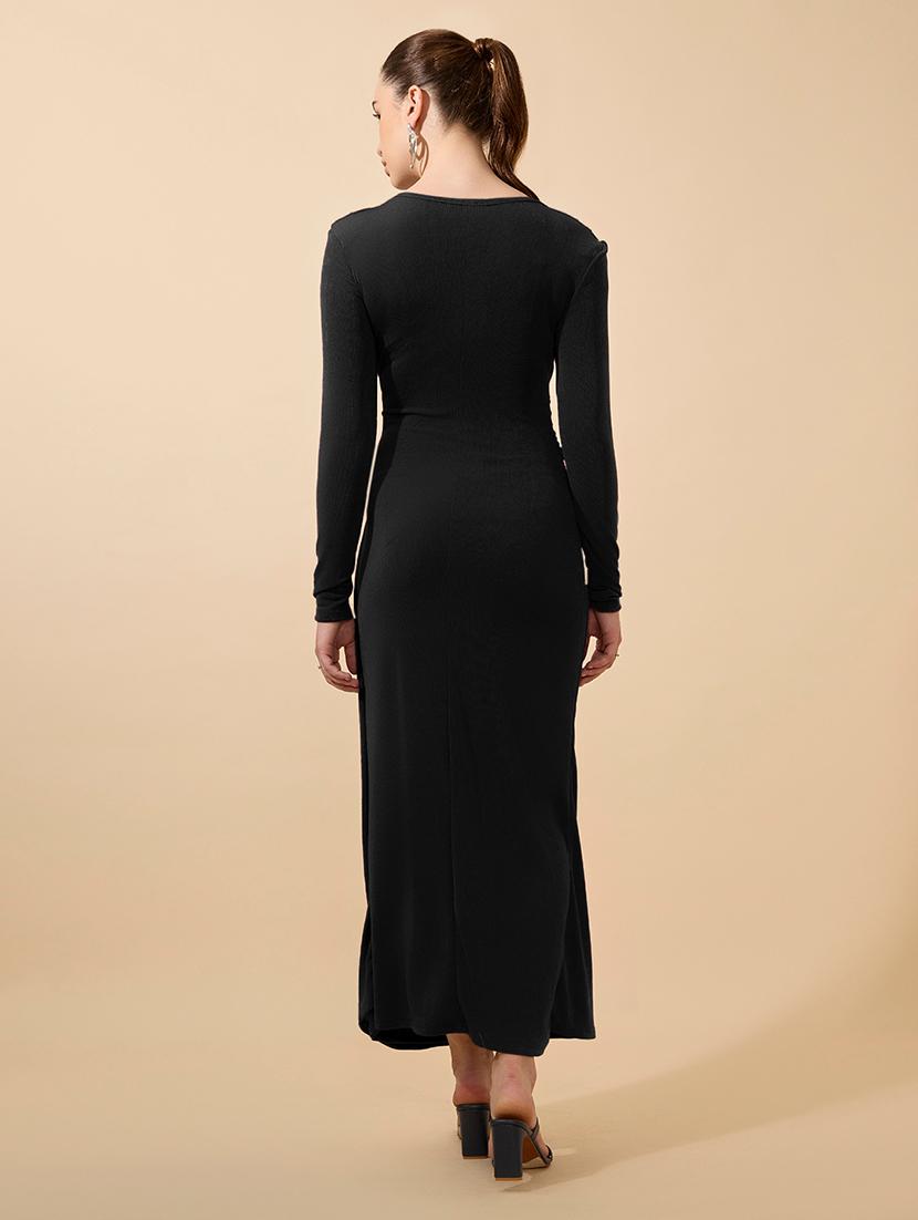 women solid draped knot sheath maxi dress - 21979860 - Standard Image - 3