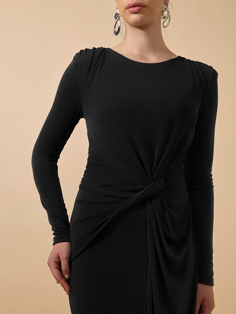women solid draped knot sheath maxi dress - 21979860 - Standard Image - 5