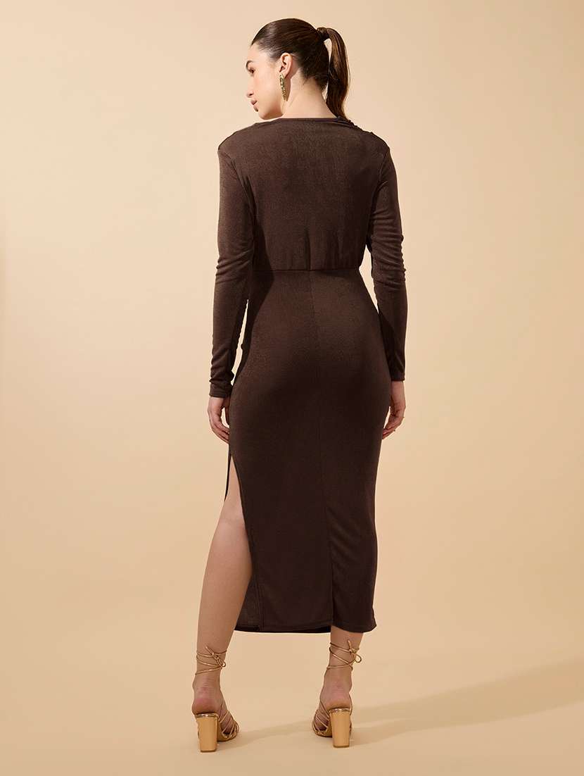 women solid cowl neck long sleeve bodycon dress - 21979861 - Standard Image - 3