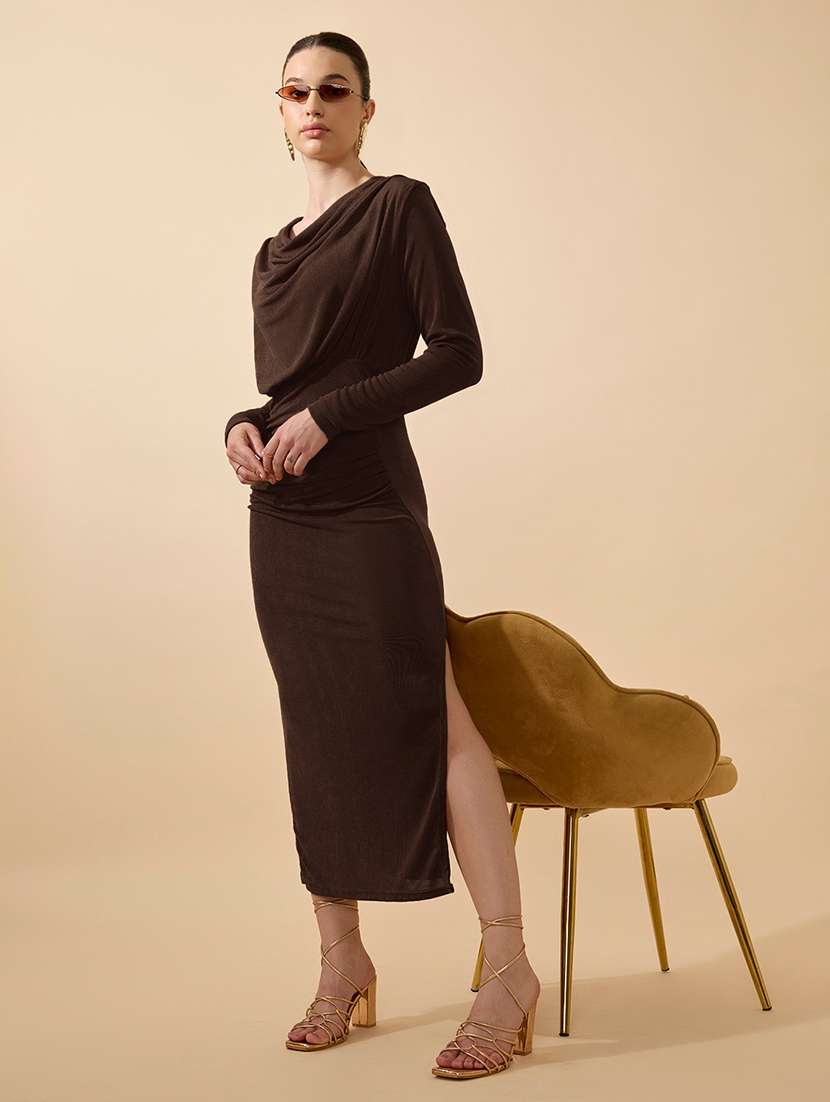 women solid cowl neck long sleeve bodycon dress - 21979861 - Standard Image - 5