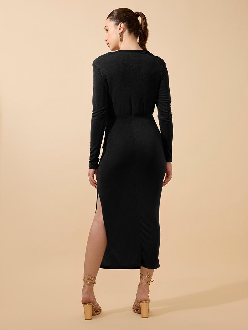 women solid long sleeve cowl neck bodycon dress - 21979862 - Standard Image - 3