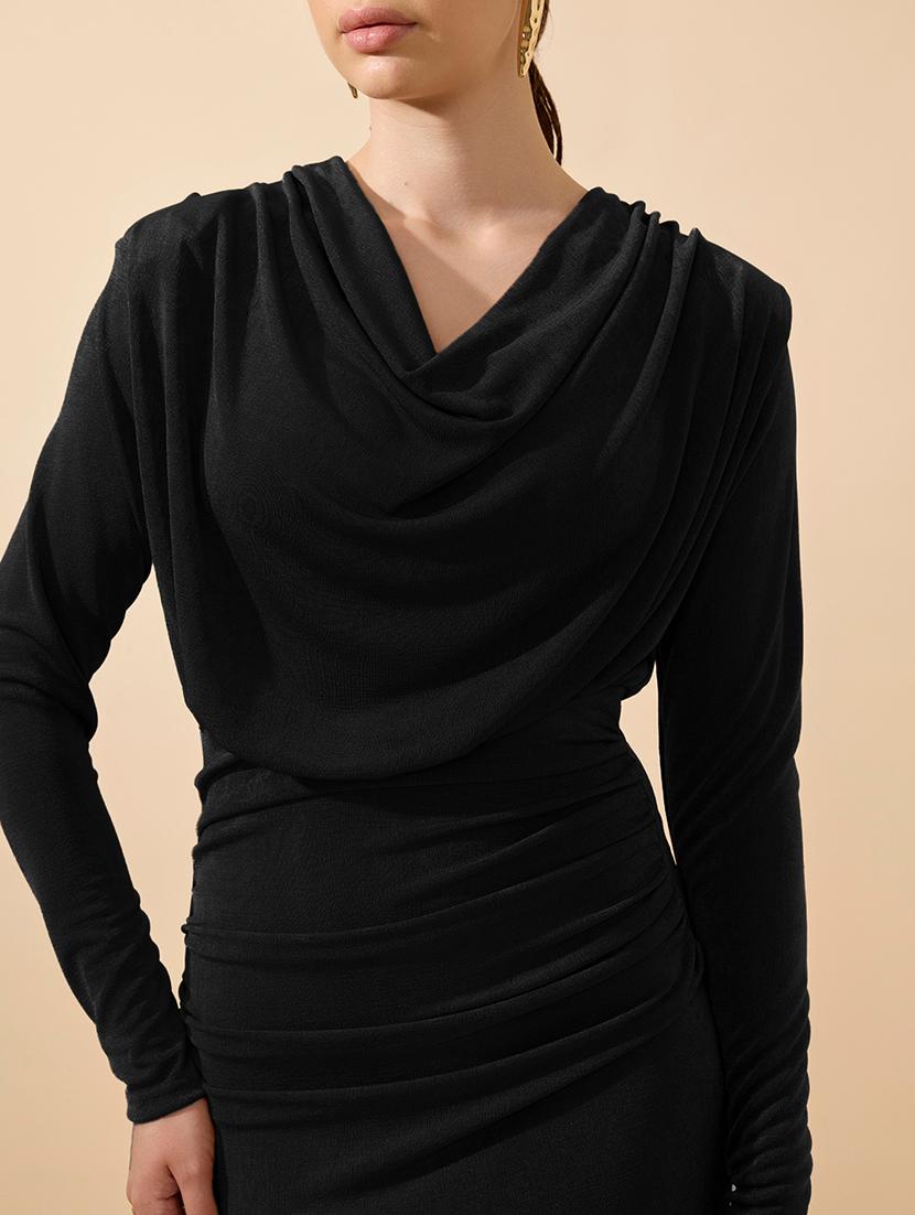 women solid long sleeve cowl neck bodycon dress - 21979862 - Standard Image - 5