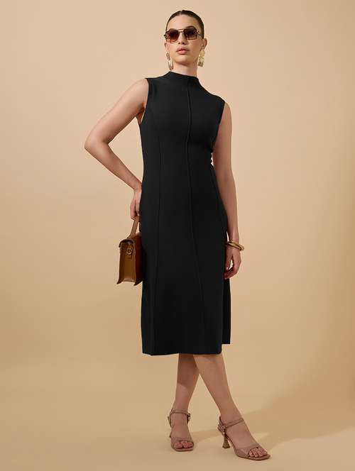 women black solid sleeveless a-line dress - 21979868 -  Standard Image - 0