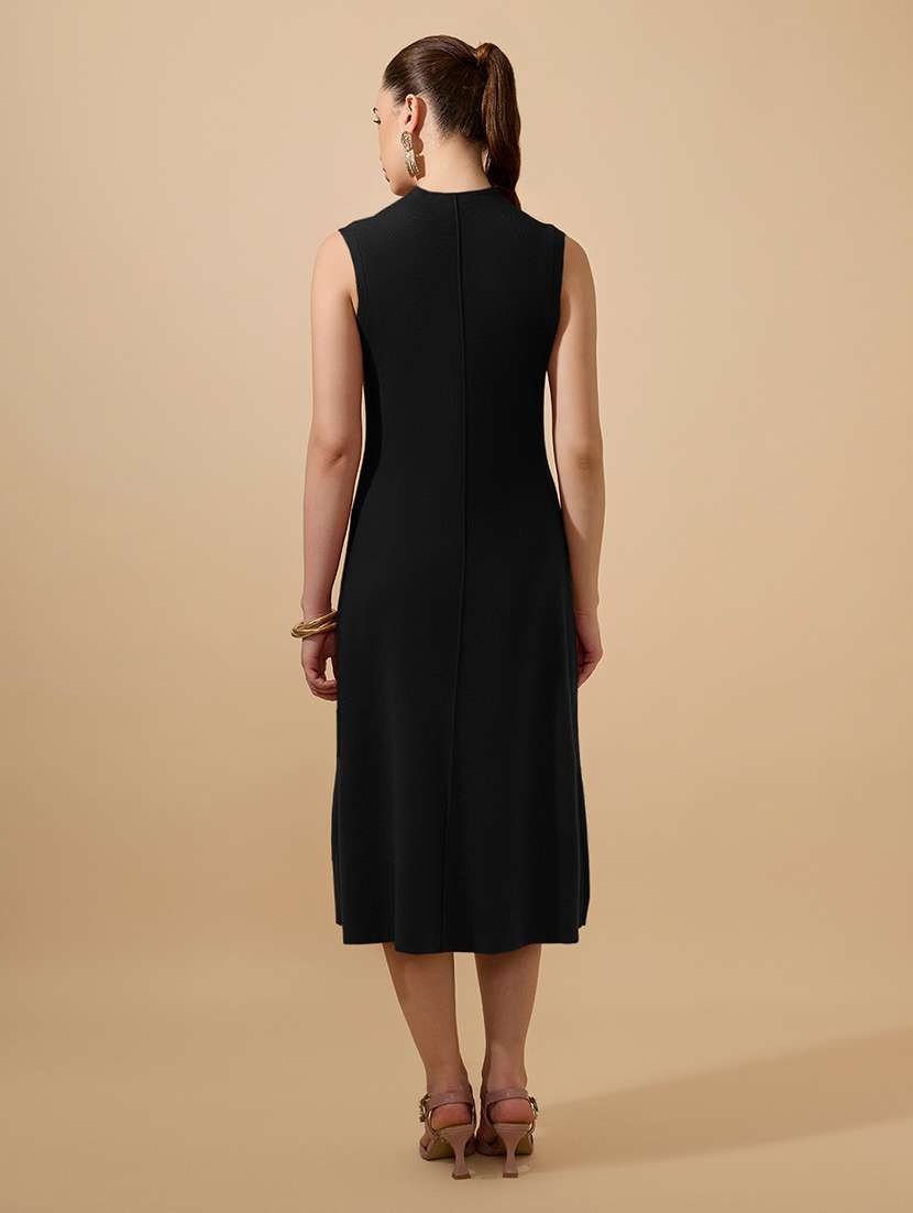 women black solid sleeveless a-line dress - 21979868 -  Standard Image - 3