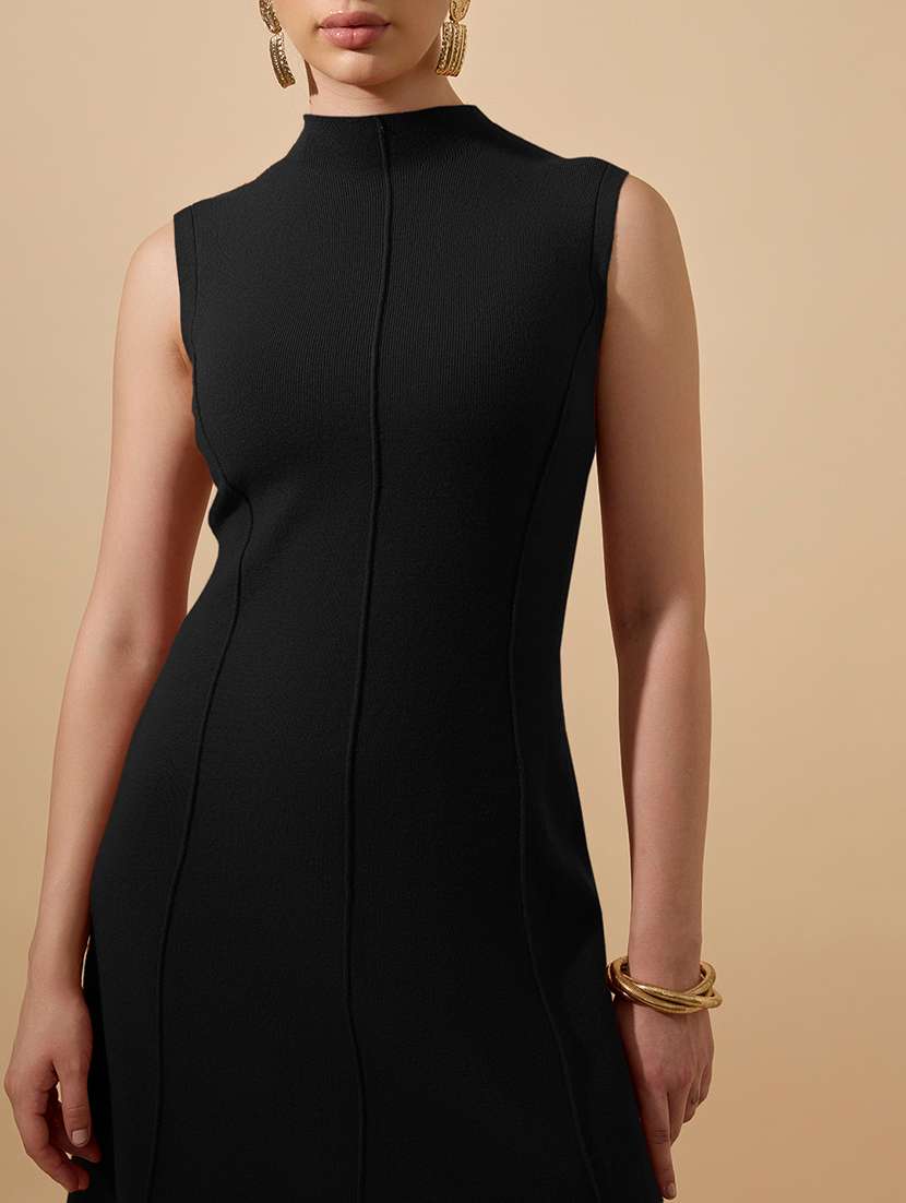 women black solid sleeveless a-line dress - 21979868 -  Standard Image - 5