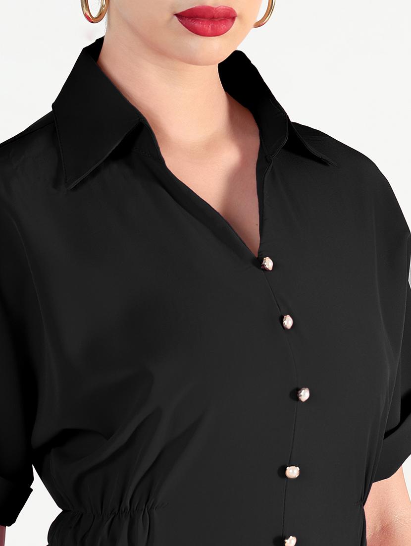 women black solid collared maxi shirt dress - 21979869 - Standard Image - 5