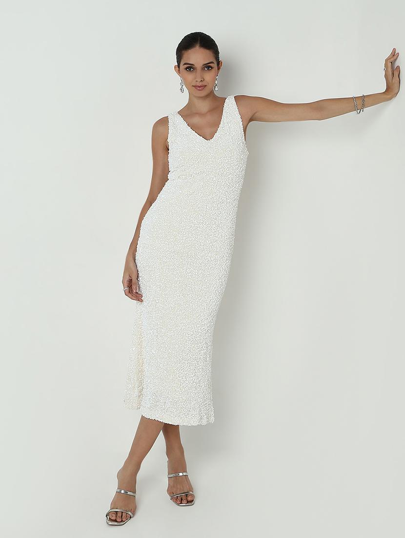 women white sequined sleeveless bodycon dress - 21979870 -  Zoom Image - 0