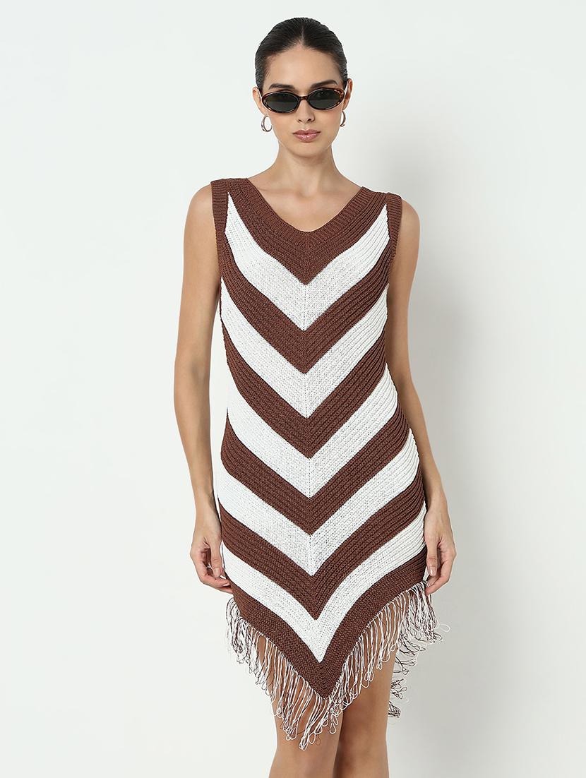 women striped sleeveless asymmetric dress - 21979871 - Zoom Image - 0