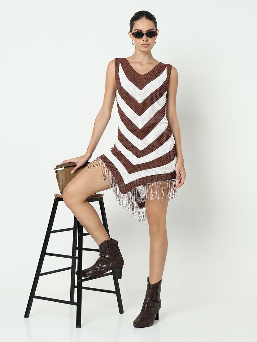 women striped sleeveless asymmetric dress - 21979871 - Standard Image - 5