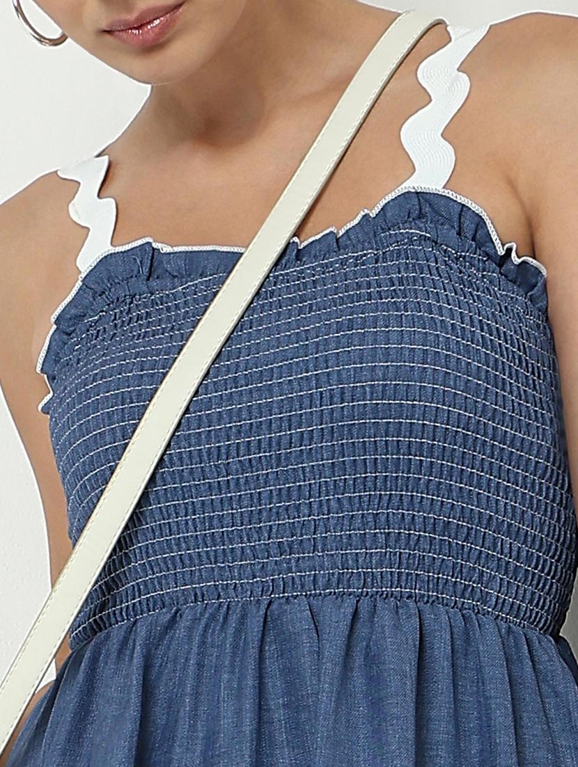 women solid shoulder strap fit & flare dress - 21979887 - Standard Image - 5