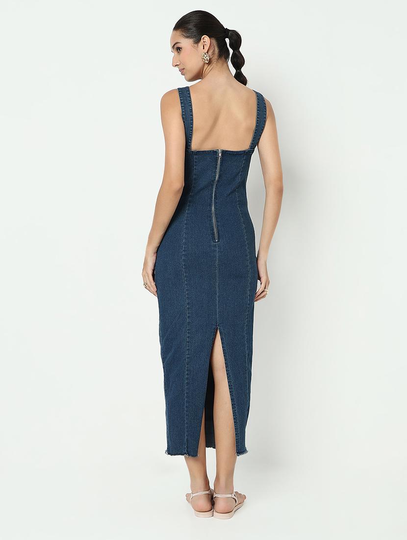 women solid sleeveless denim bodycon dress - 21979889 - Standard Image - 3