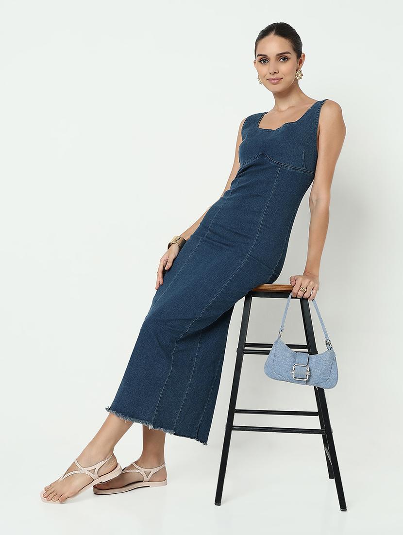 women solid sleeveless denim bodycon dress - 21979889 - Standard Image - 5