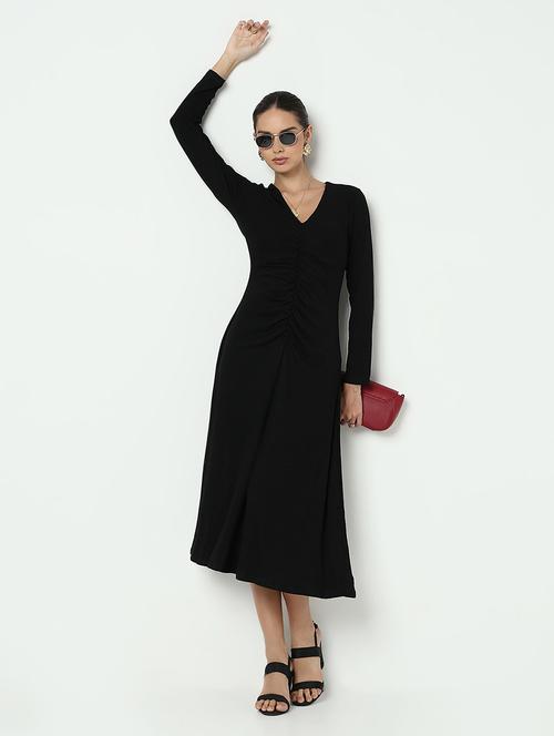 women black solid long sleeve a-line dress - 21979897 -  Standard Image - 0