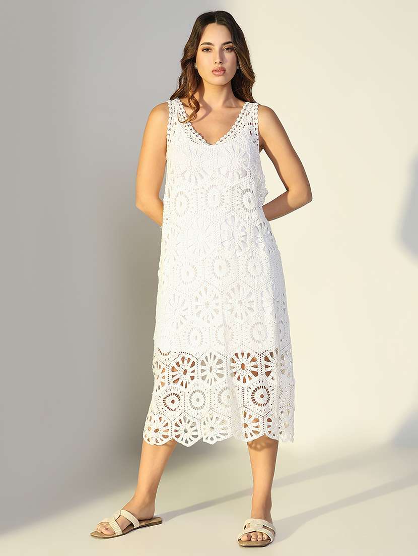 women self designed sleeveless crochet a-line dress - 21979900 -  Zoom Image - 0