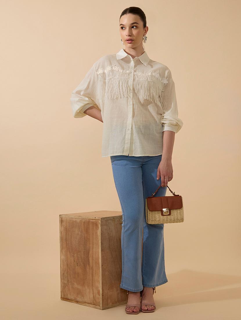 women beige solid collared relaxed fit shirt - 21979903 - Standard Image - 5