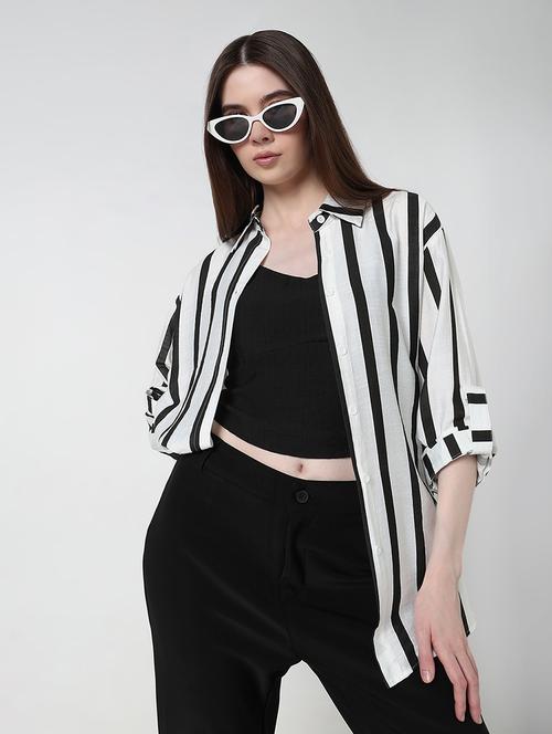 women striped long sleeve collared relaxed fit shirt - 21979906 - Standard Image - 0