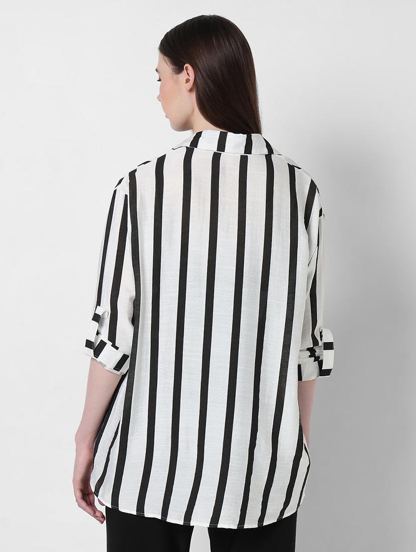 women striped long sleeve collared relaxed fit shirt - 21979906 - Standard Image - 3