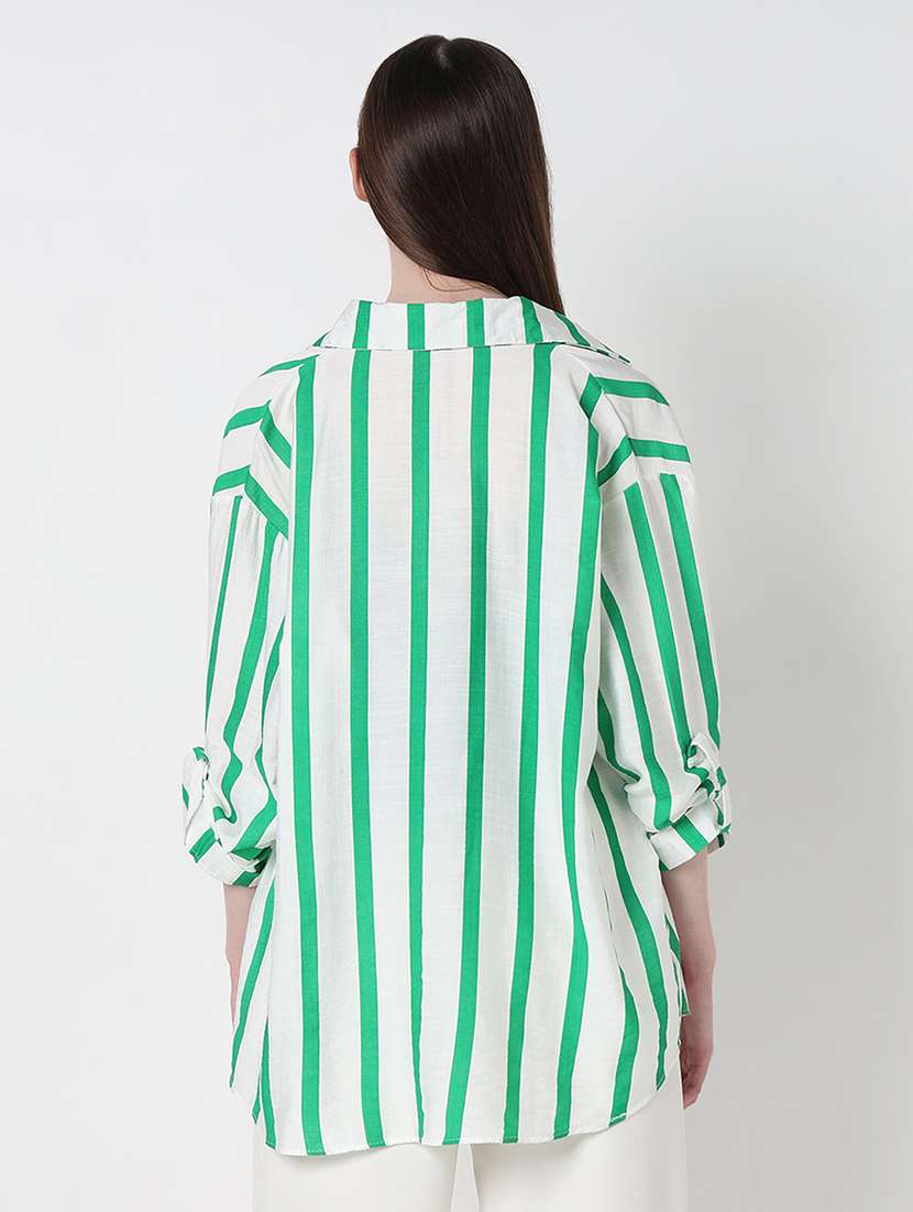 women striped long sleeve collared relaxed fit shirt - 21979907 -  Standard Image - 3