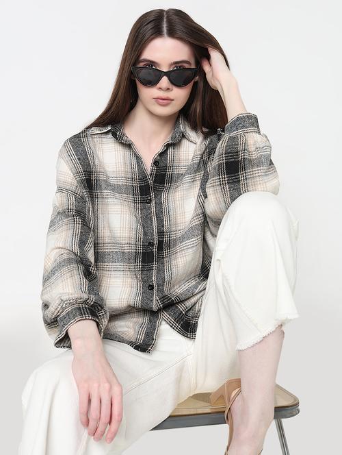 women checkered long sleeve collared shirt - 21979911 - Standard Image - 0