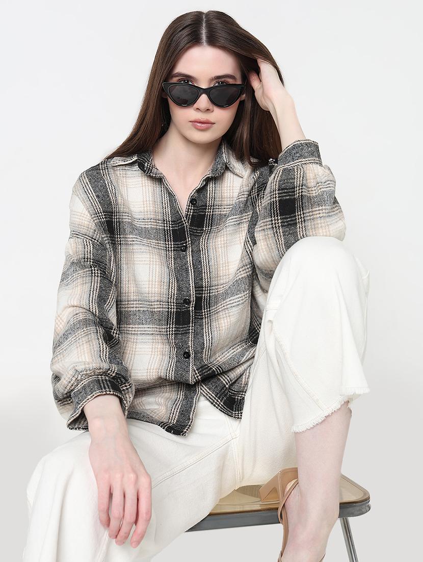 women checkered long sleeve collared shirt - 21979911 - Zoom Image - 0