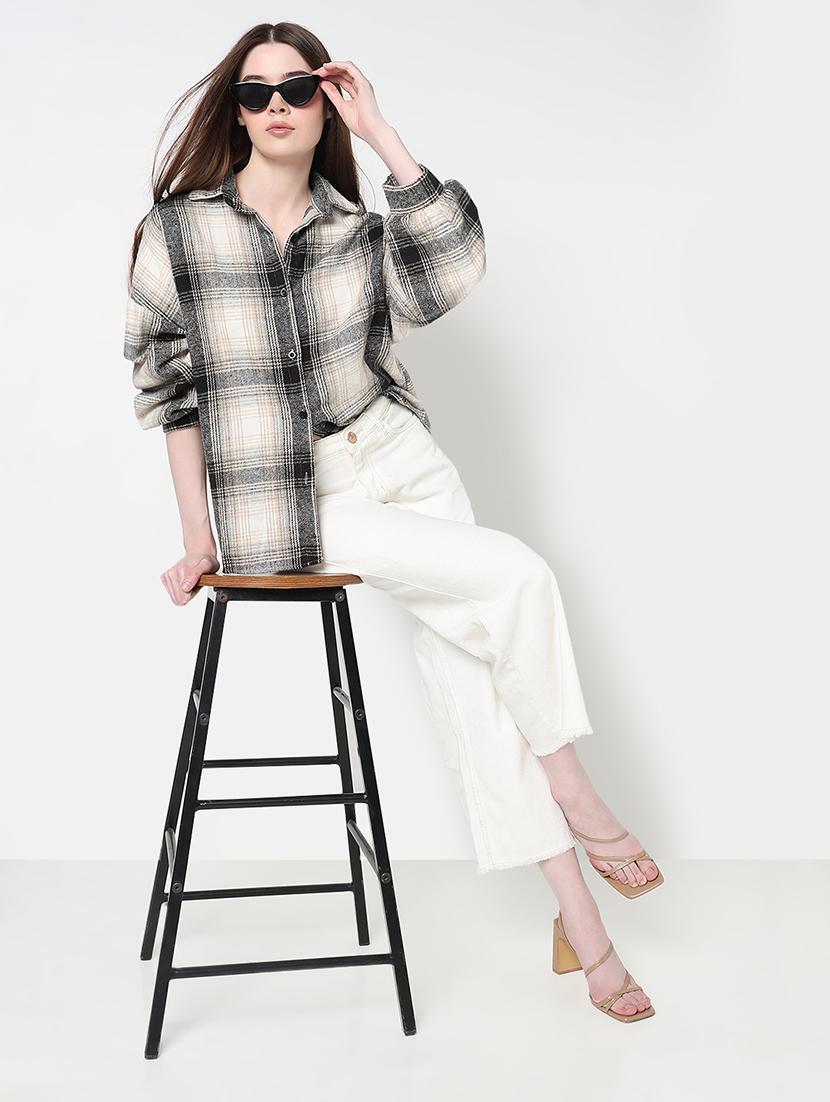 women checkered long sleeve collared shirt - 21979911 - Standard Image - 3