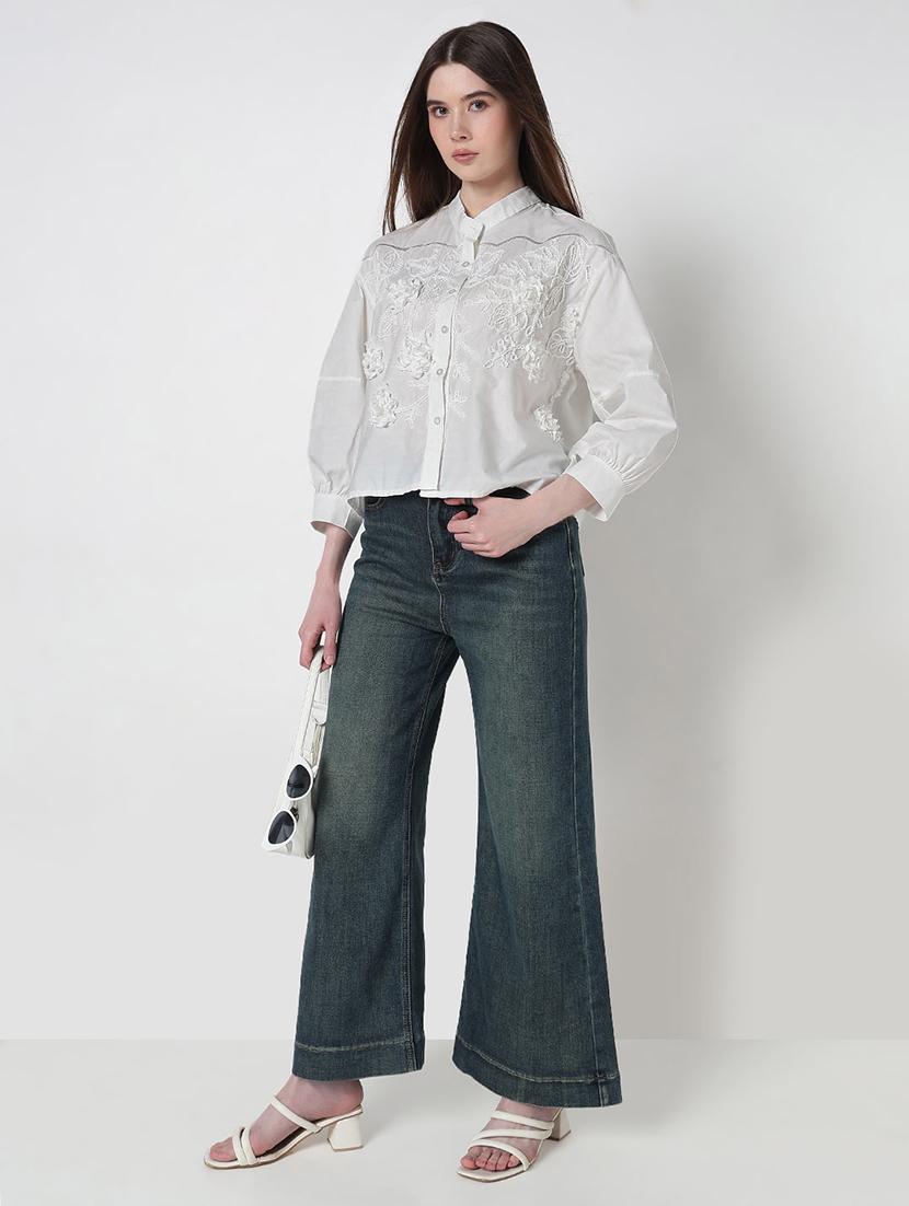 women embroidered puff sleeve relaxed fit shirt - 21979912 - Standard Image - 5