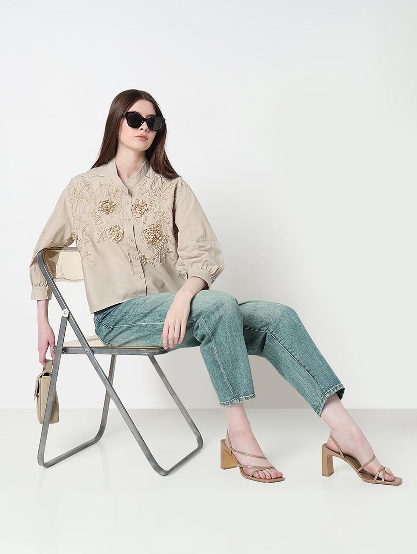 women embroidered puff sleeve regular fit shirt - 21979913 - Standard Image - 3