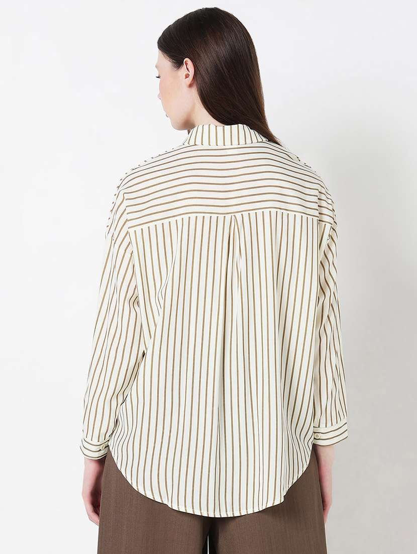women striped long sleeve collared relaxed fit shirt - 21979915 -  Standard Image - 3