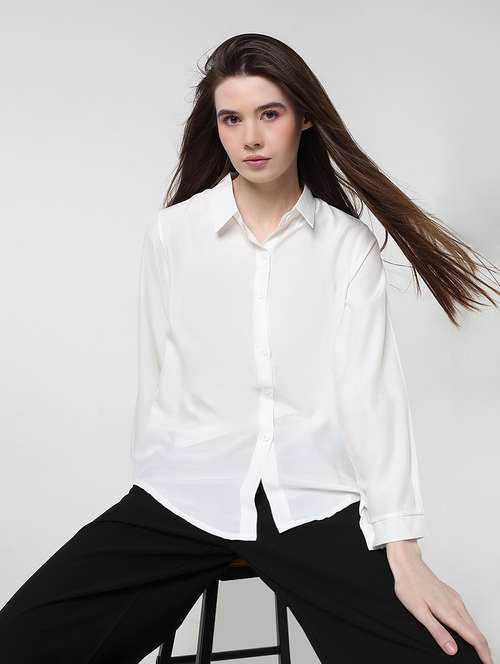 women solid long sleeve relaxed fit shirt - 21979916 -  Standard Image - 0