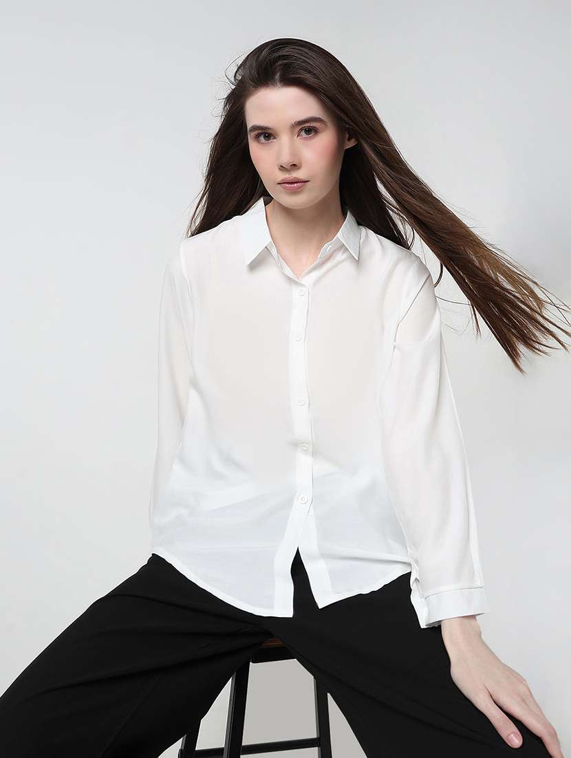 women solid long sleeve relaxed fit shirt - 21979916 -  Zoom Image - 0