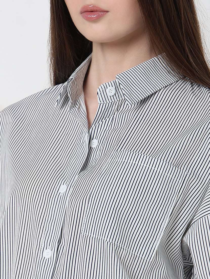 women striped long sleeve collared relaxed fit shirt - 21979917 -  Standard Image - 5